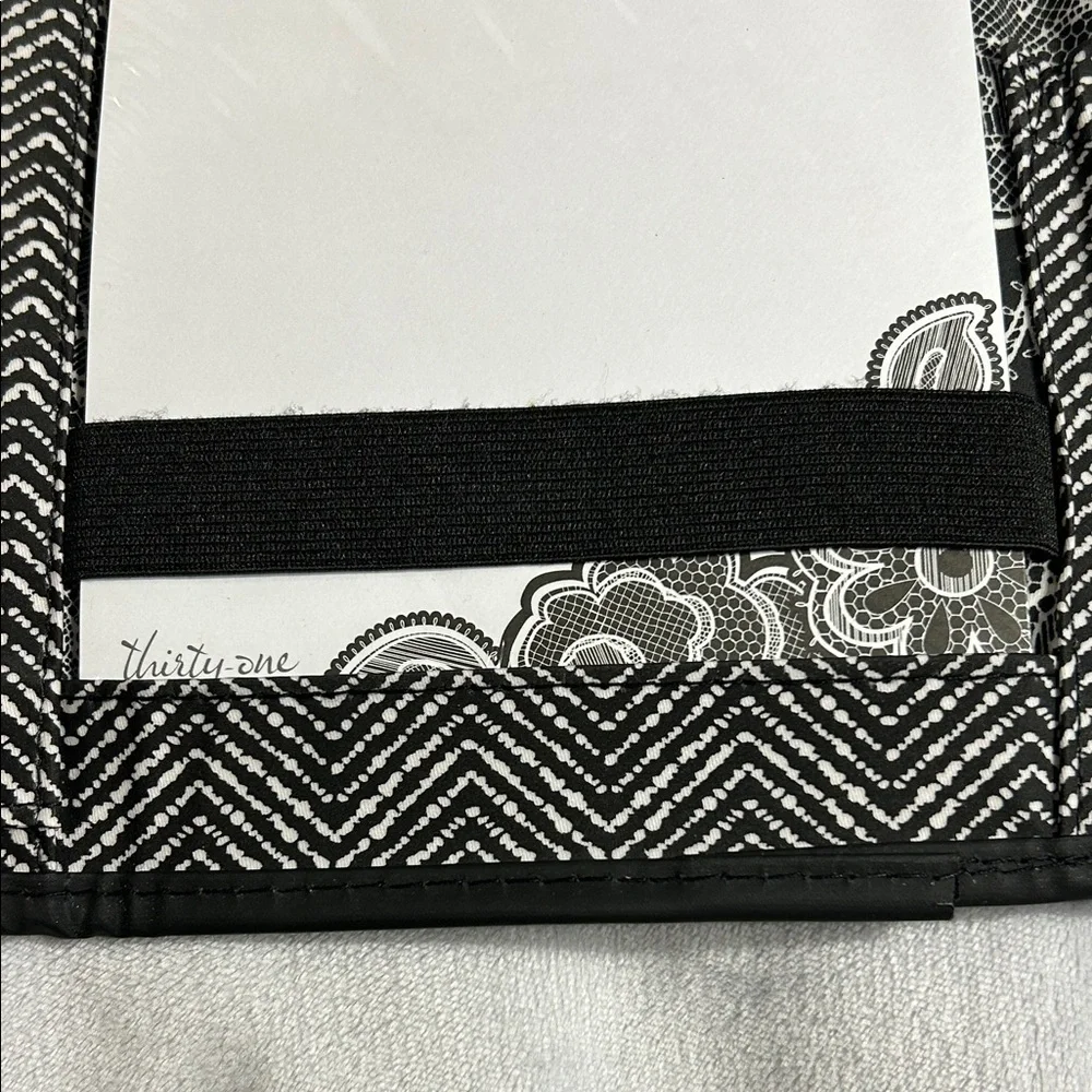 Thirty-One Tri-Fold & Go Organizer Black With White Lace Roses And Flowers NWOT